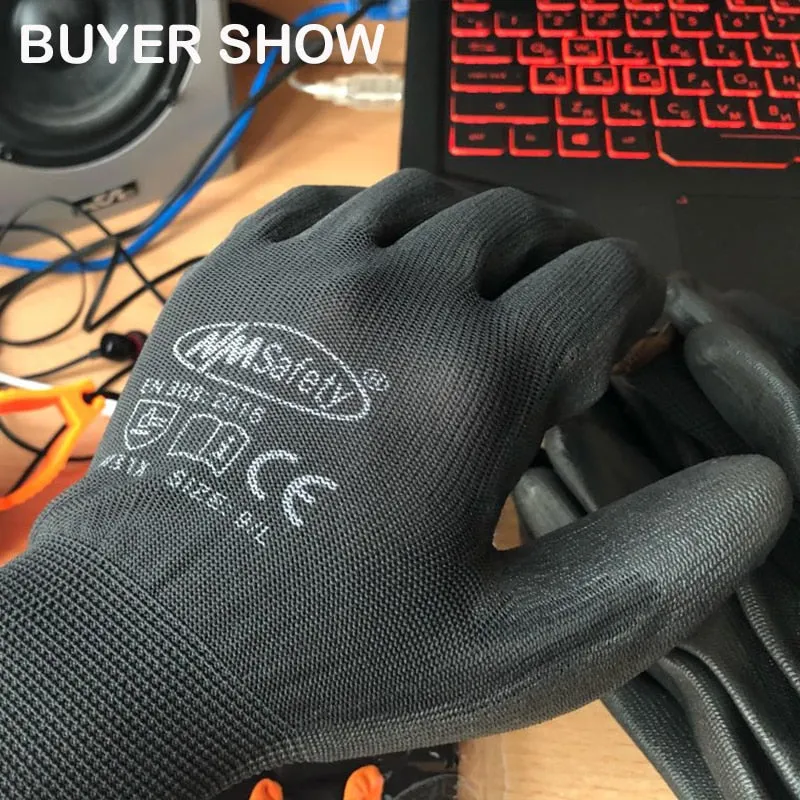 24Pieces/12Pairs Knitted Safety Work Glove Construction Security Garden Rubber Industrial Working Gloves