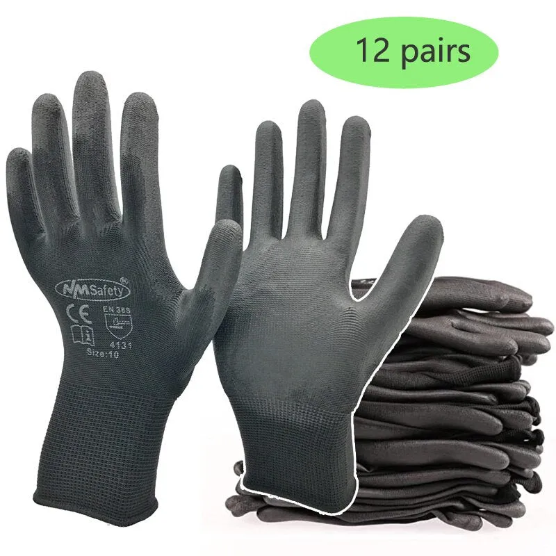 24Pieces/12Pairs Knitted Safety Work Glove Construction Security Garden Rubber Industrial Working Gloves