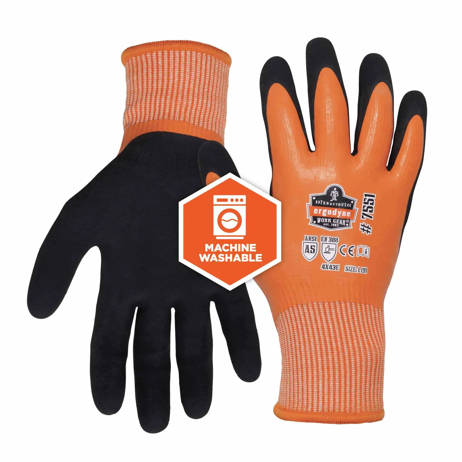 Ergodyne 17992 7551-CASE S Orange ANSI A5 Coated Waterproof CR Gloves 144-Pair