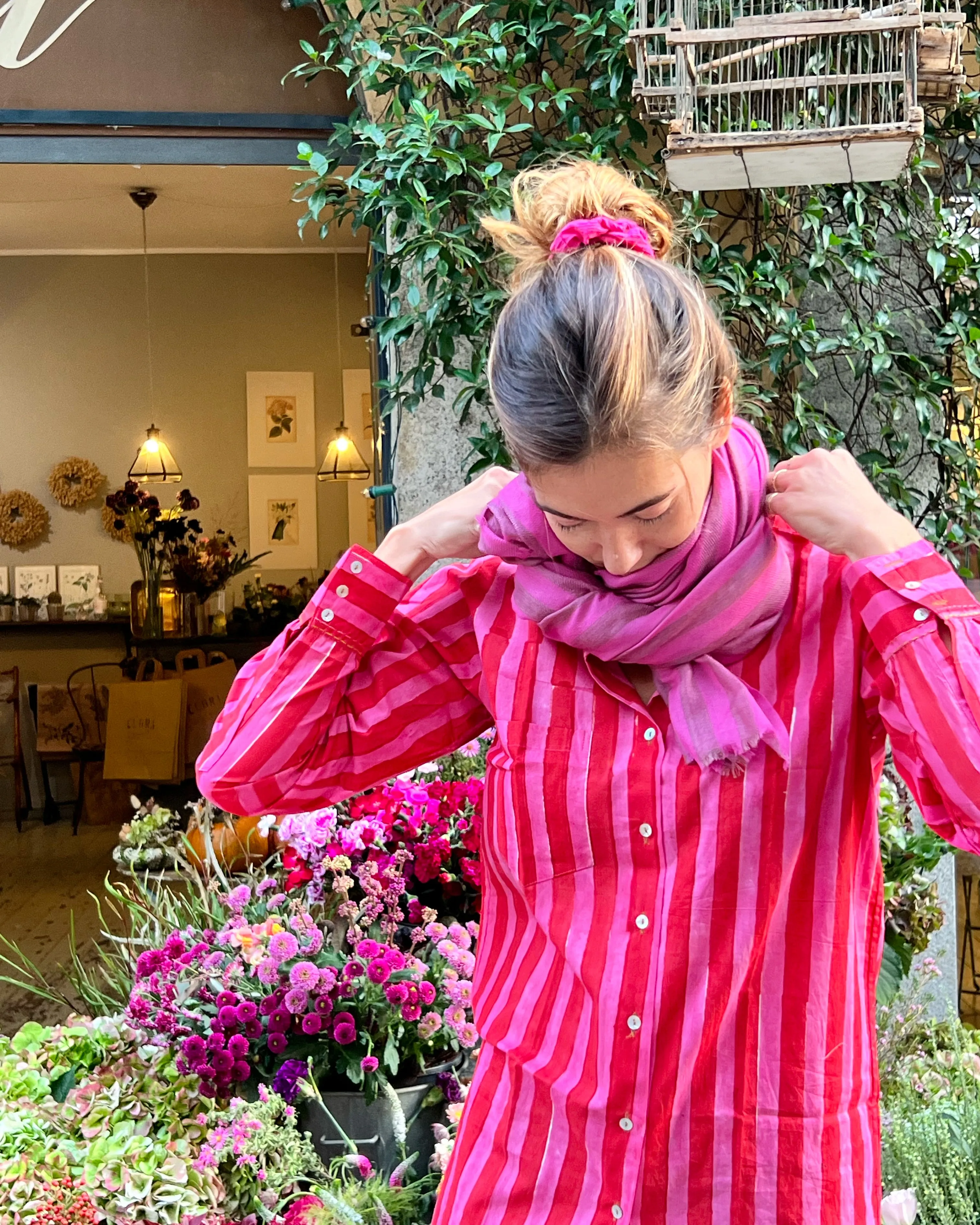 Fuchsia striped scarf