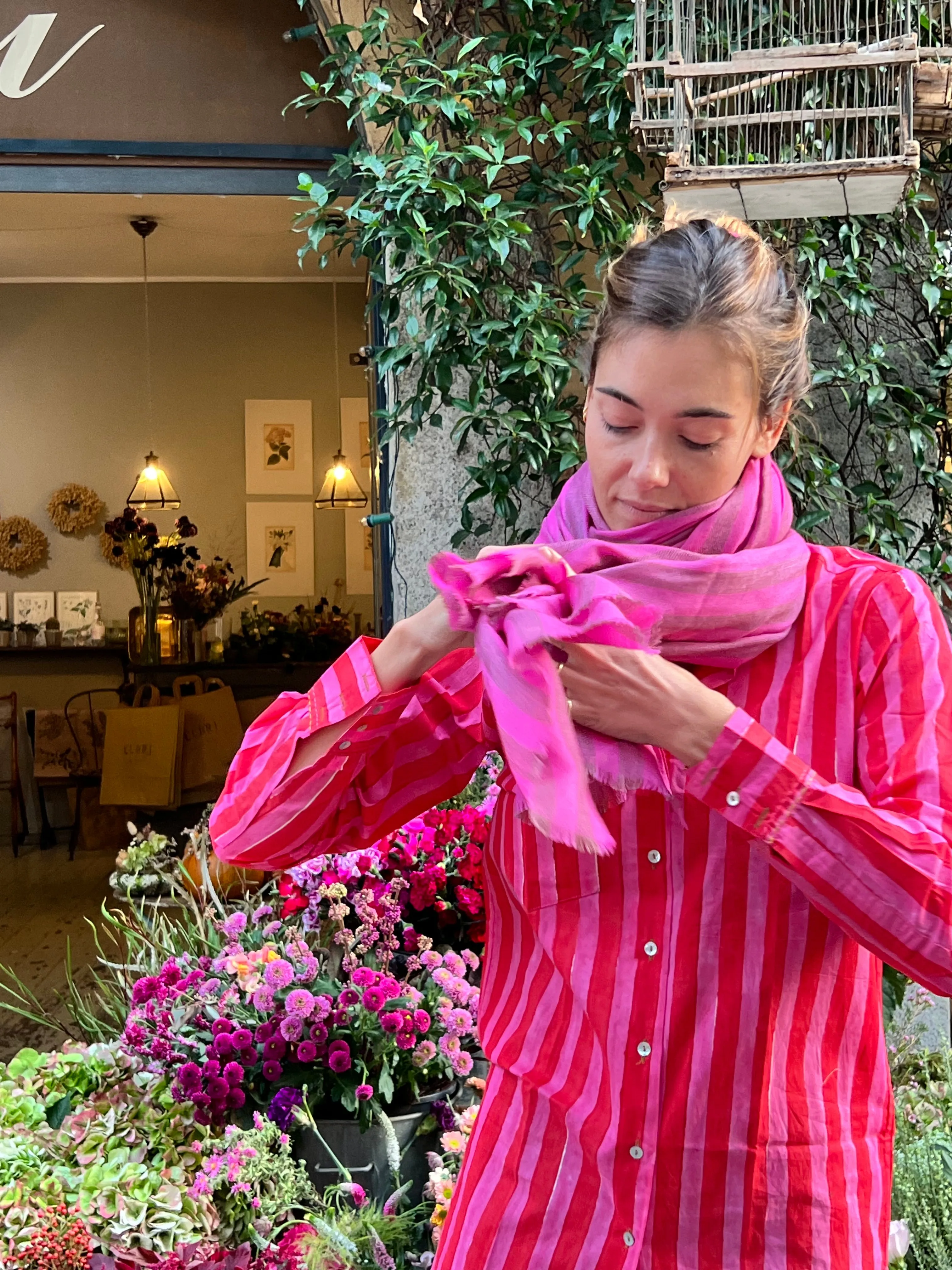 Fuchsia striped scarf