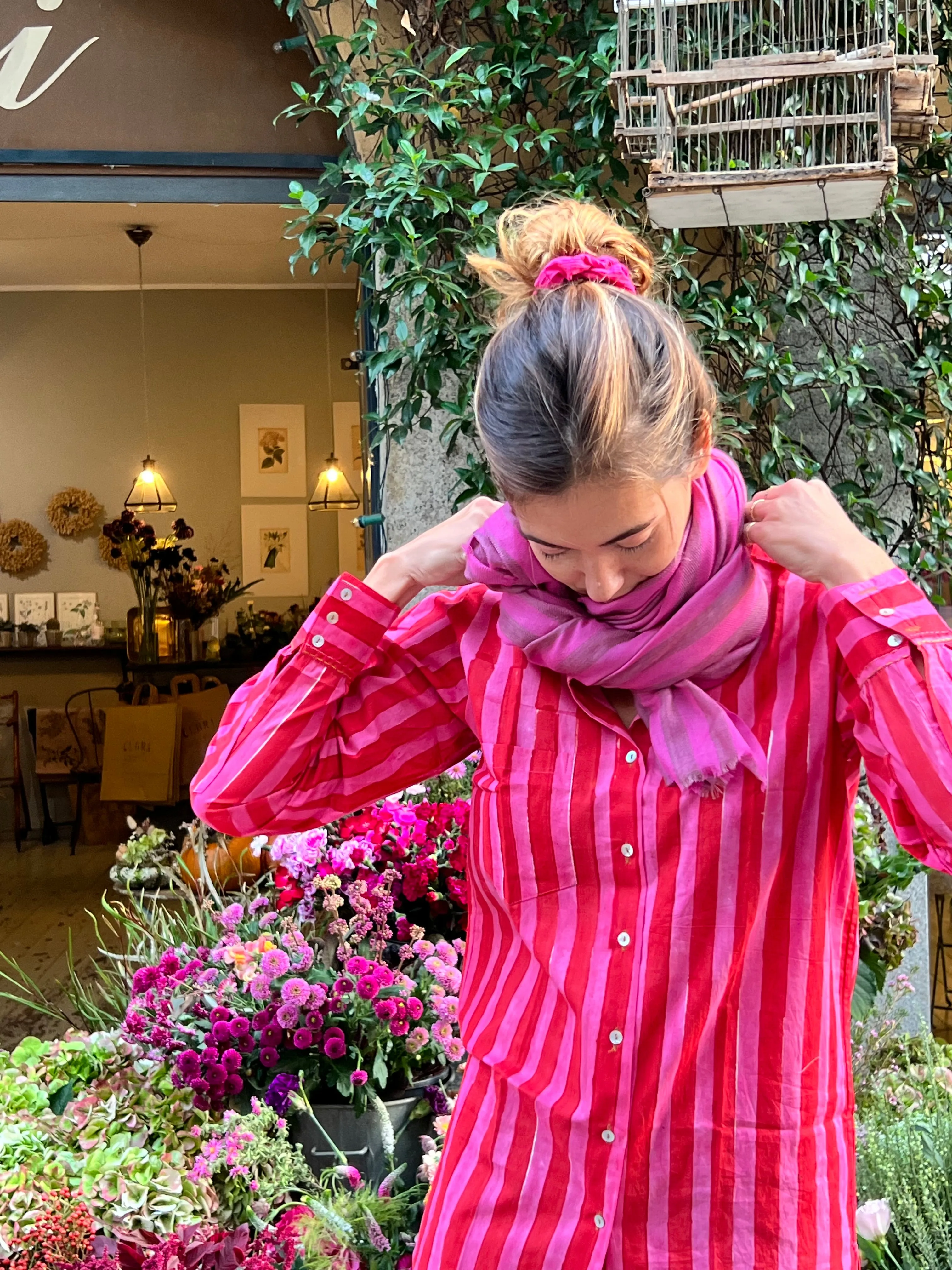 Fuchsia striped scarf