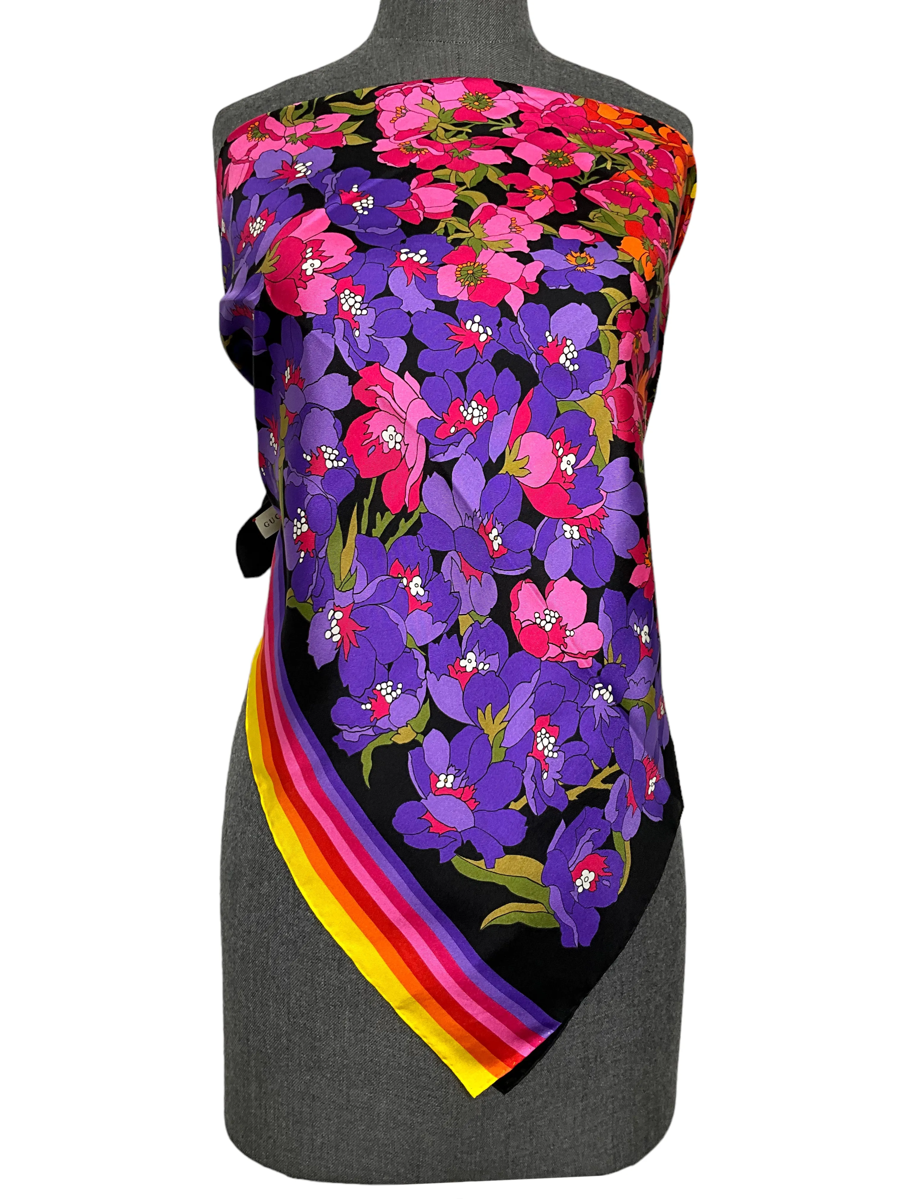 GUCCI Silk Degrade Floral Square Scarf NEW
