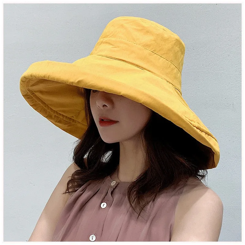 K34 Women's hat Bucket hat Fashion Panama Anti-UV Summer Hat Big Brim Hat Double-Sided Fisherman Hat Sun Protection Sun Visor