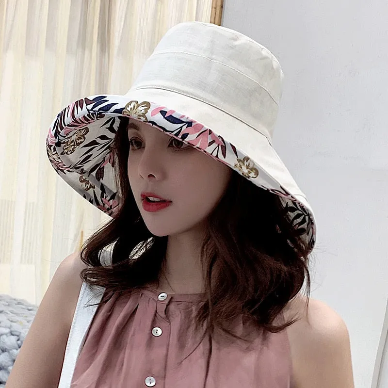 K34 Women's hat Bucket hat Fashion Panama Anti-UV Summer Hat Big Brim Hat Double-Sided Fisherman Hat Sun Protection Sun Visor