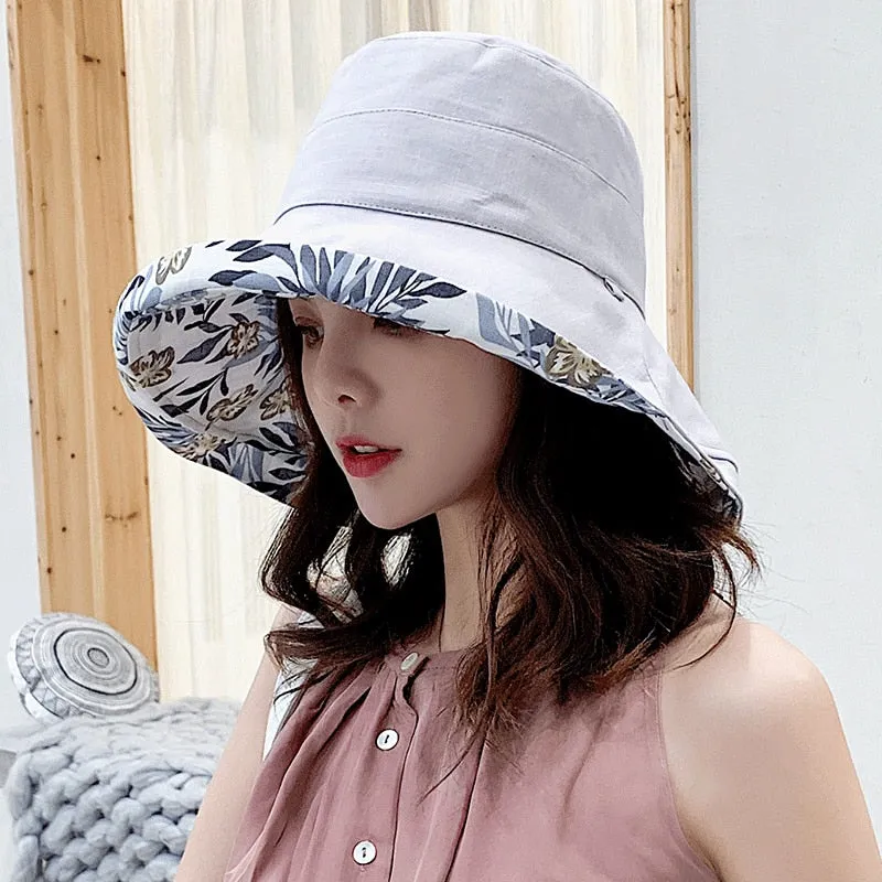 K34 Women's hat Bucket hat Fashion Panama Anti-UV Summer Hat Big Brim Hat Double-Sided Fisherman Hat Sun Protection Sun Visor