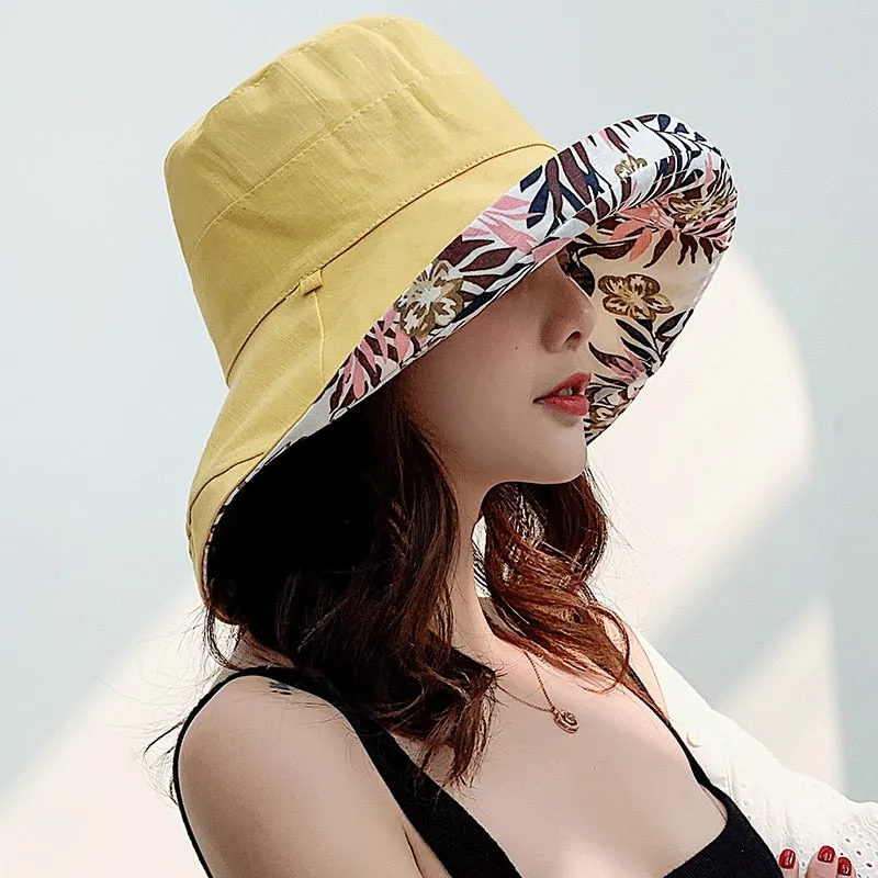 K34 Women's hat Bucket hat Fashion Panama Anti-UV Summer Hat Big Brim Hat Double-Sided Fisherman Hat Sun Protection Sun Visor
