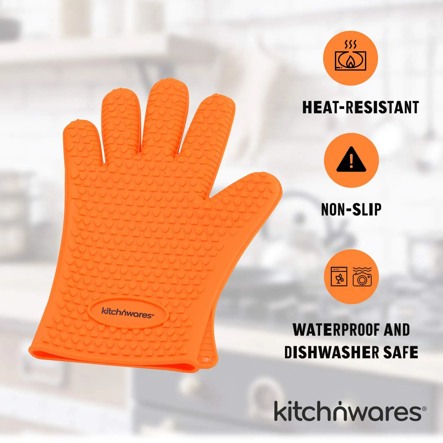 Kitch N Wares Heat Resistant Silicone Gloves - Orange - Great for Use in Kitchen