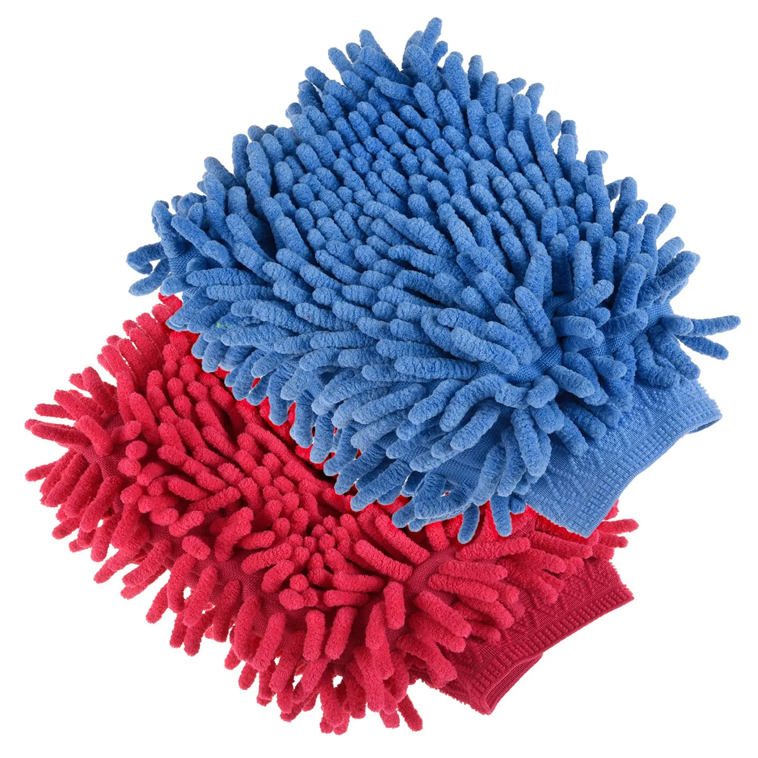 Kuber Industries Chenille Mitts|Microfiber Cleaning Gloves|Inside Waterproof Cloth Gloves|100 Gram Weighted Hand Duster|Chenille Gloves for Car|Glass|Pack of 2 (Blue & Dark Pink)