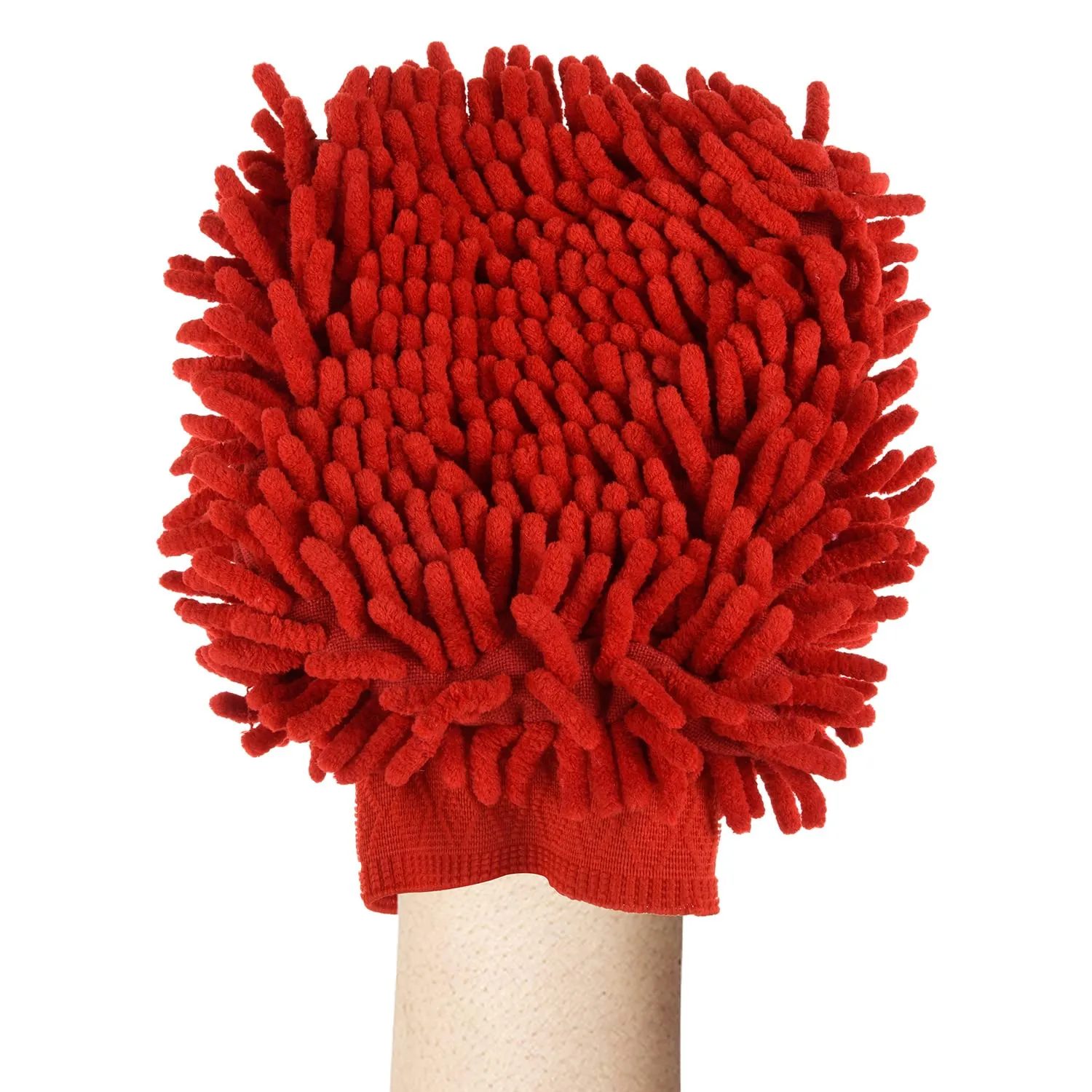Kuber Industries Chenille Mitts|Microfiber Cleaning Gloves|Inside Waterproof Cloth Gloves|100 Gram Weighted Hand Duster|Chenille Gloves for Car|Glass|Pack of 4 (Red)
