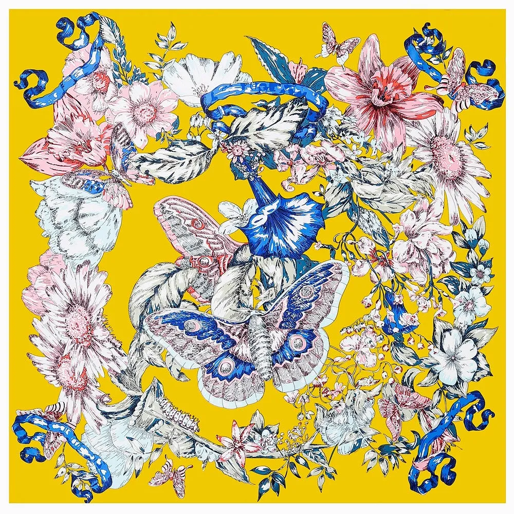 Pre Order:  Hand Painted Butterfly Flower Square Scarf