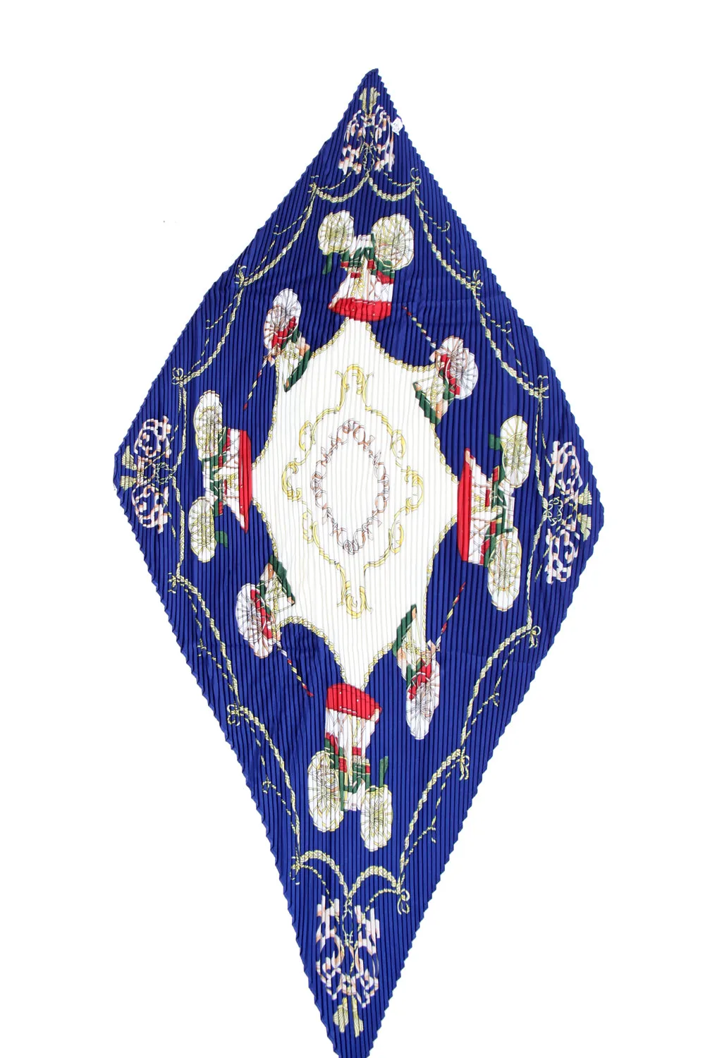 Silky Plisse Square Neck Scarf with Carriange Car Print Scarf