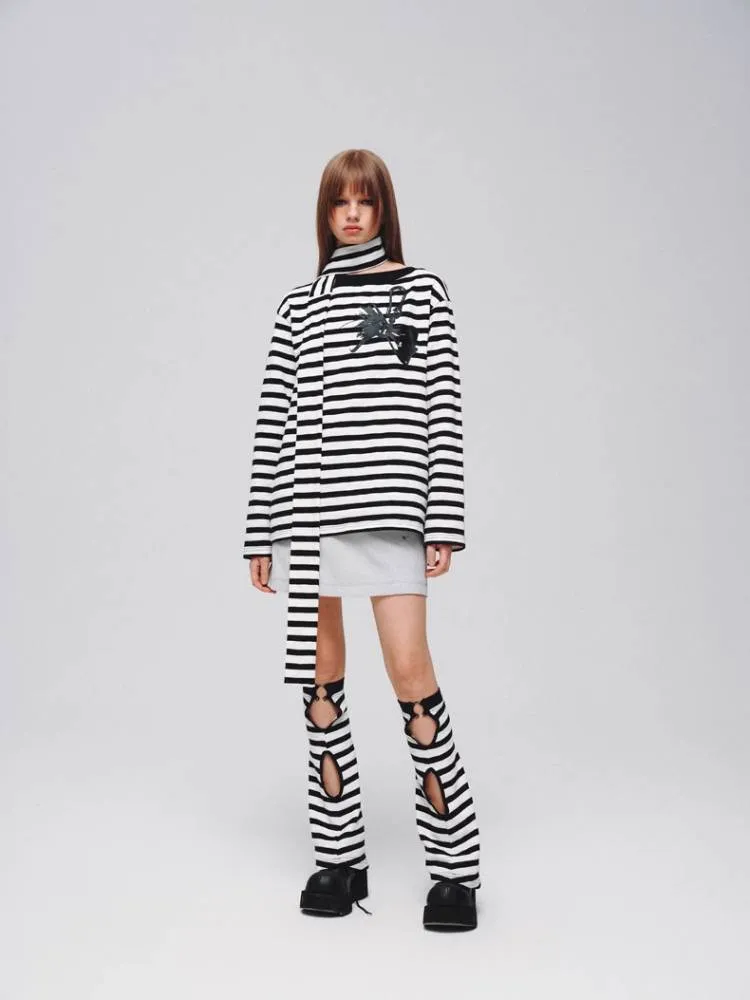 Striped casual T-shirt (with scarf)   striped socks【s0000008373】