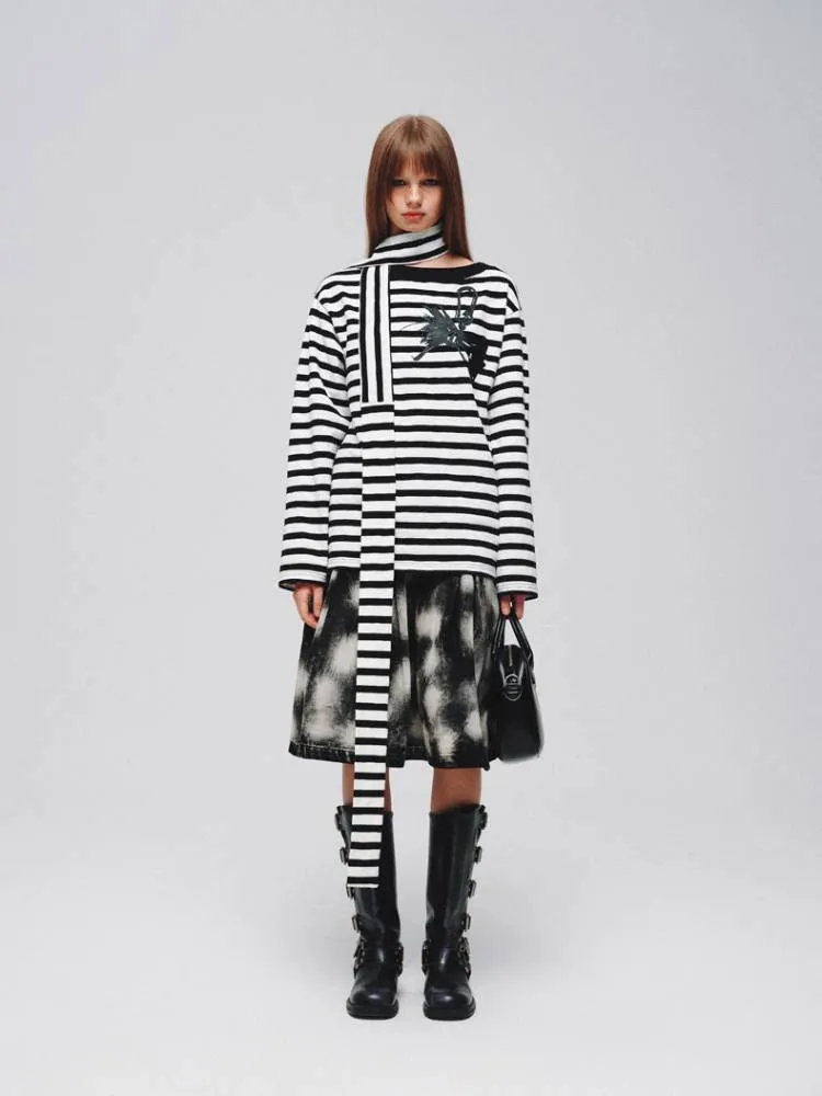 Striped casual T-shirt (with scarf)   striped socks【s0000008373】