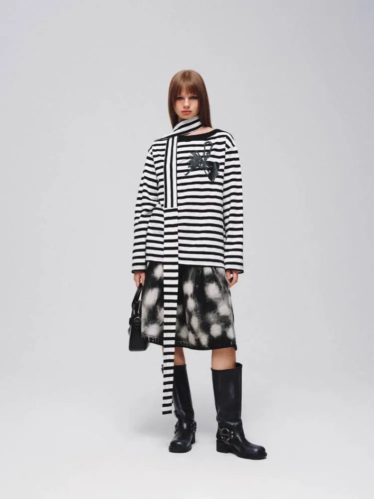 Striped casual T-shirt (with scarf)   striped socks【s0000008373】