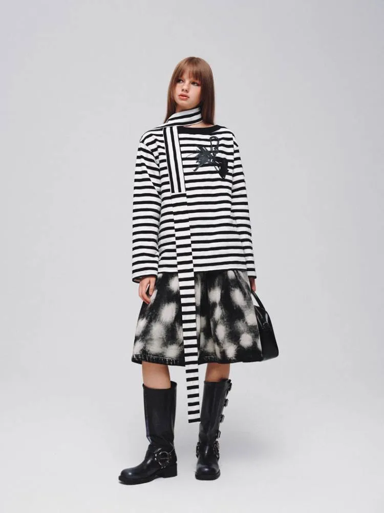 Striped casual T-shirt (with scarf)   striped socks【s0000008373】