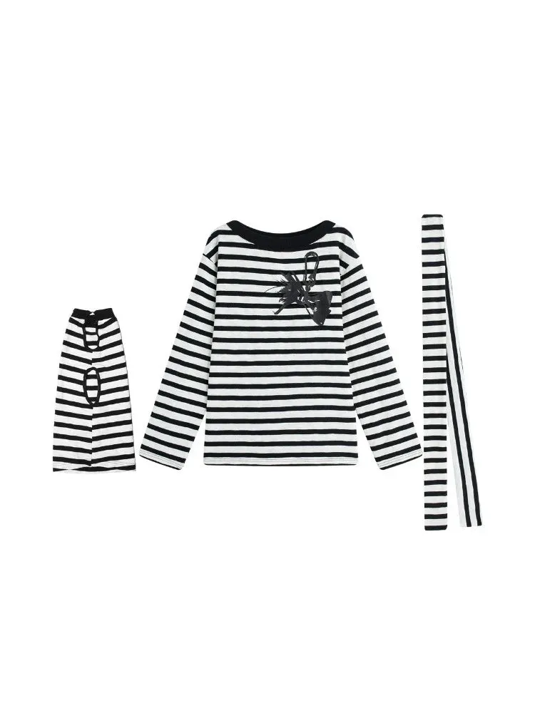 Striped casual T-shirt (with scarf)   striped socks【s0000008373】