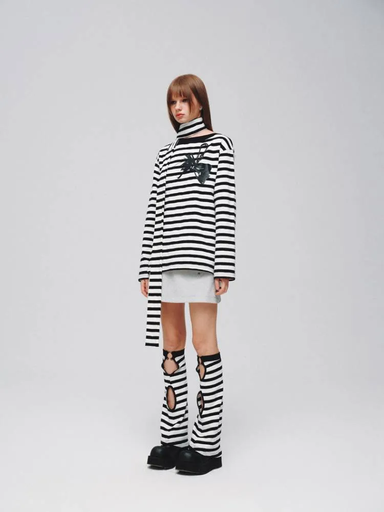 Striped casual T-shirt (with scarf)   striped socks【s0000008373】