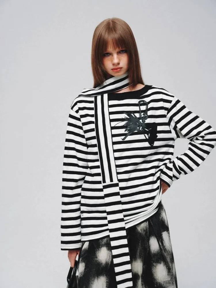 Striped casual T-shirt (with scarf)   striped socks【s0000008373】