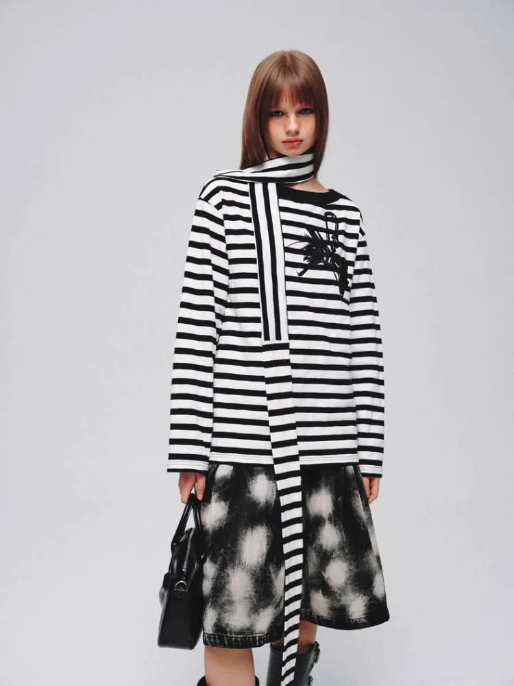 Striped casual T-shirt (with scarf)   striped socks【s0000008373】