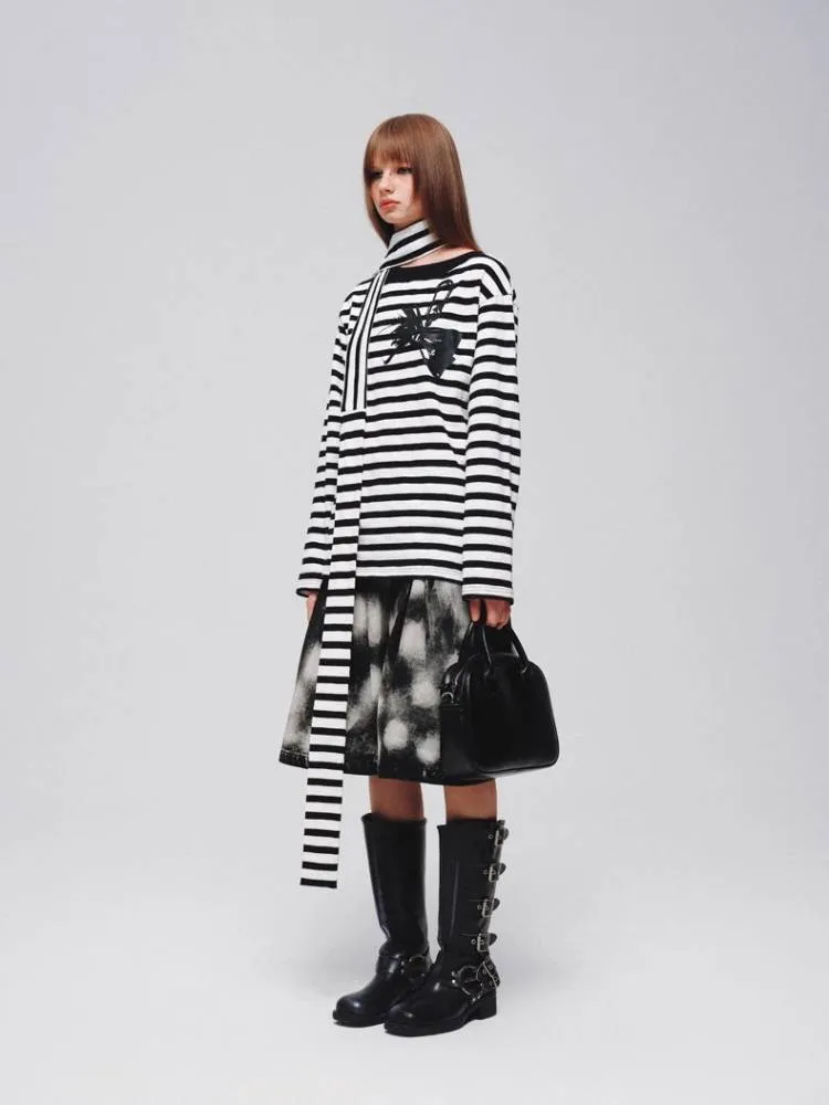 Striped casual T-shirt (with scarf)   striped socks【s0000008373】