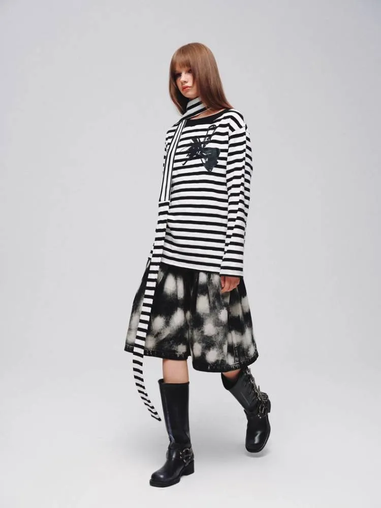 Striped casual T-shirt (with scarf)   striped socks【s0000008373】