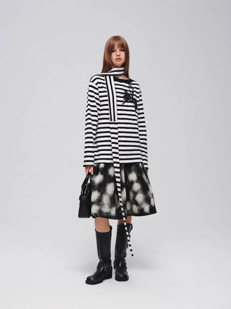 Striped casual T-shirt (with scarf)   striped socks【s0000008373】