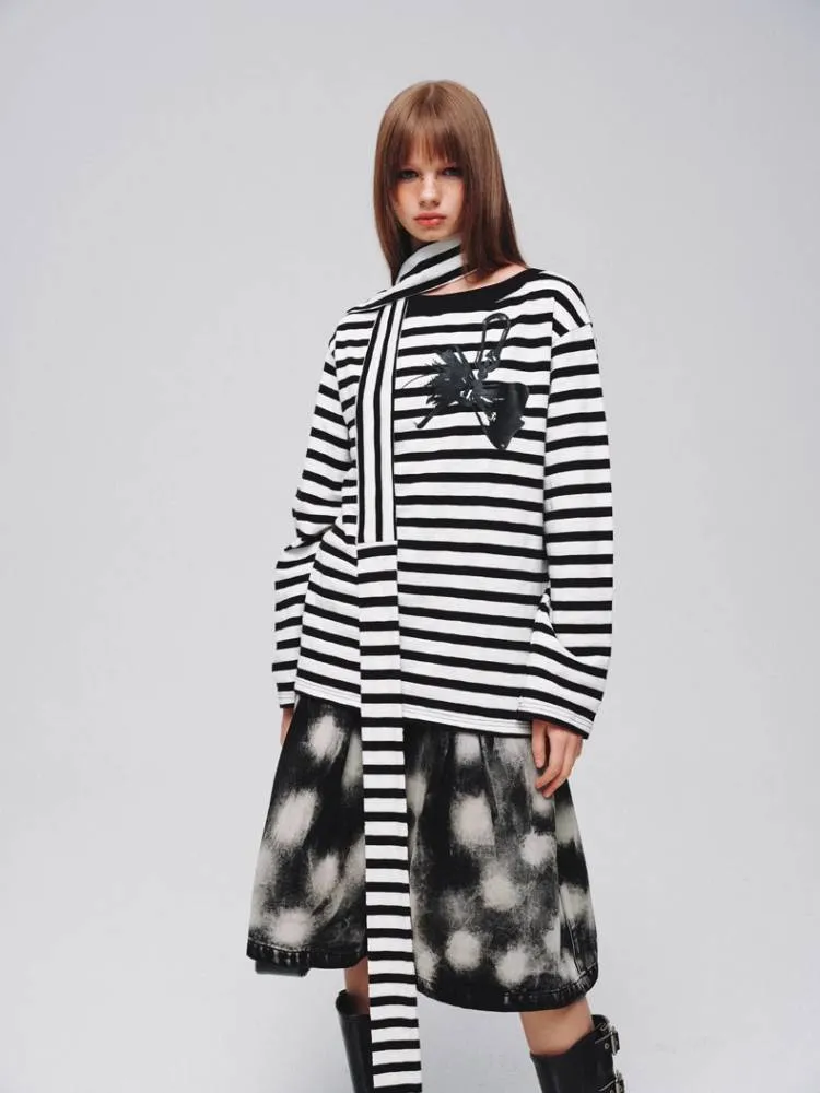 Striped casual T-shirt (with scarf)   striped socks【s0000008373】