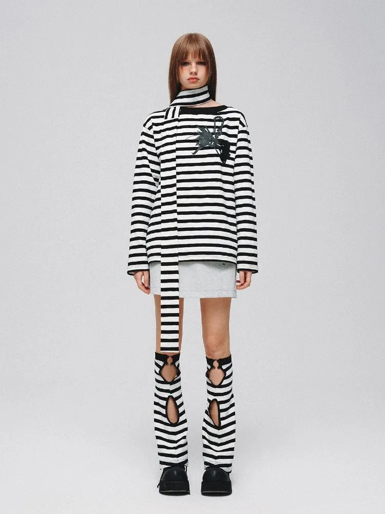 Striped casual T-shirt (with scarf)   striped socks【s0000008373】