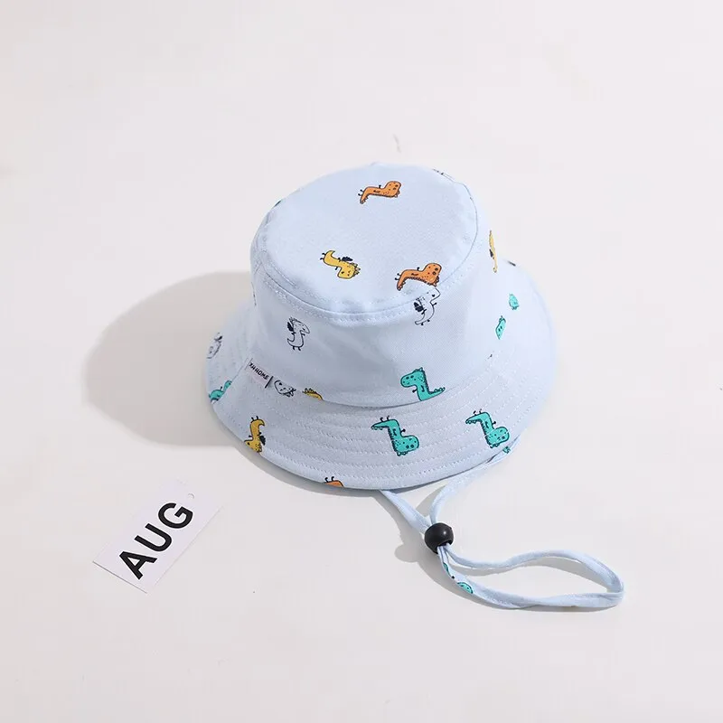 Summer Children Bucket Hat Cartoon Dinosaur Print Girls Boys Panama Fisherman Hat Outdoor Kids Sun Beach Cap