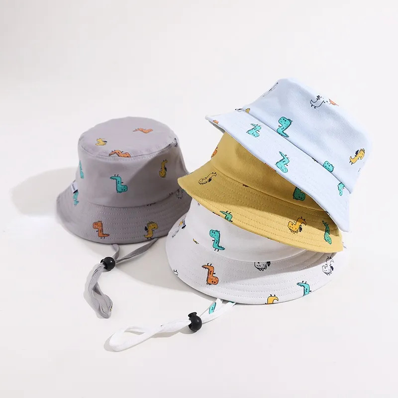 Summer Children Bucket Hat Cartoon Dinosaur Print Girls Boys Panama Fisherman Hat Outdoor Kids Sun Beach Cap