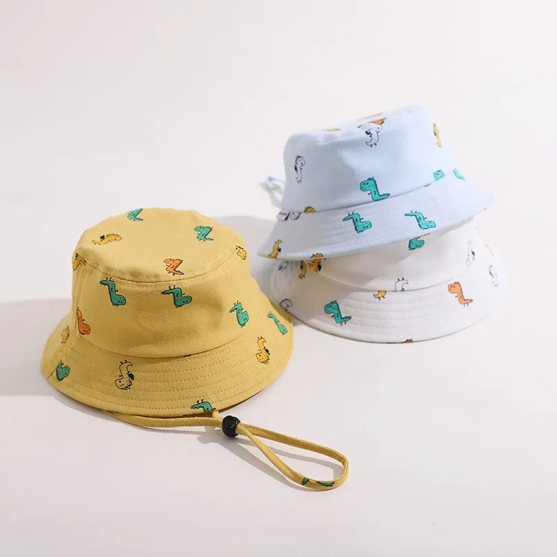 Summer Children Bucket Hat Cartoon Dinosaur Print Girls Boys Panama Fisherman Hat Outdoor Kids Sun Beach Cap