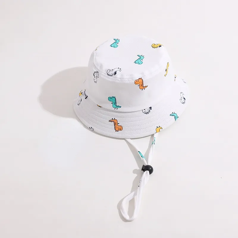 Summer Children Bucket Hat Cartoon Dinosaur Print Girls Boys Panama Fisherman Hat Outdoor Kids Sun Beach Cap