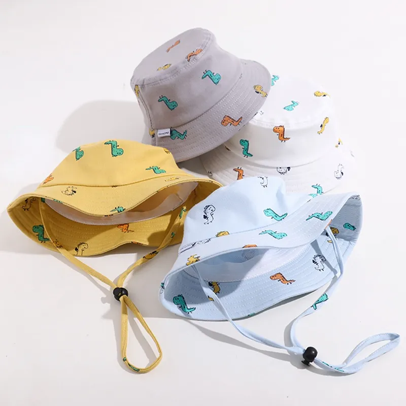 Summer Children Bucket Hat Cartoon Dinosaur Print Girls Boys Panama Fisherman Hat Outdoor Kids Sun Beach Cap